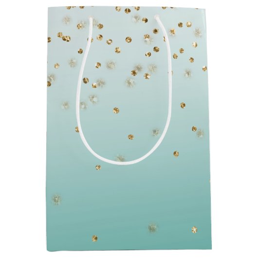 Girly Glam Gold Sparkle Confetti Mint Ombre Medium Cadeauzakje (Voorkant)