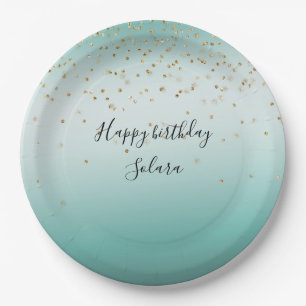 Girly Glam Gold Sparkle Confetti Mint Ombre Papieren Bordje