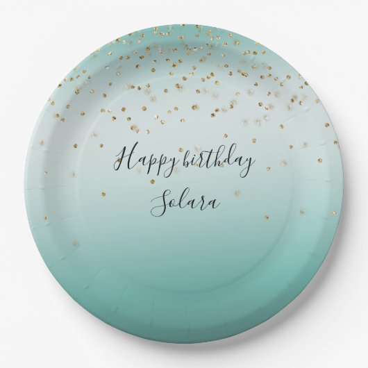Girly Glam Gold Sparkle Confetti Mint Ombre Papieren Bordje (Voorkant)