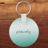 Girly Glam Gold Sparkle Confetti Mint Ombre Sleutelhanger (Voorkant)