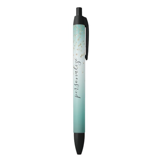 Girly Glam Gold Sparkle Confetti Mint Ombre Zwarte Inkt Pen (Achterkant (Verticaal))