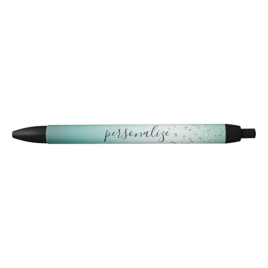 Girly Glam Gold Sparkle Confetti Mint Ombre Zwarte Inkt Pen (Voorkant)