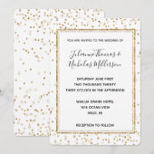 Girly Glam Gold Sparkle Confetti Wedding Invites Kaart (Voorkant / Achterkant)