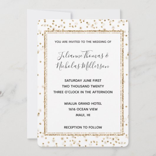 Girly Glam Gold Sparkle Confetti Wedding Invites Kaart (Voorkant)