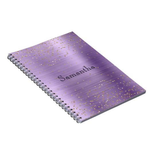Girly Glam Gold Sparkle Paarse Confetti Notitieboek (Rechterzijde)