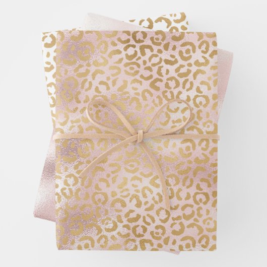 Girly Glam Goud Blush Roze Luipaard Print Inpakpapier Vel (In situ)