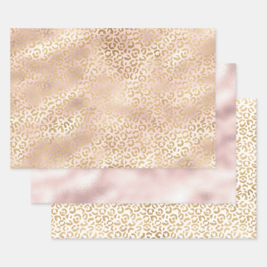 Girly Glam Goud Blush Roze Luipaard Print Inpakpapier Vel (Set)