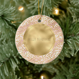 Girly Glam Goud Blush Roze Luipaard Print Keramisch Ornament