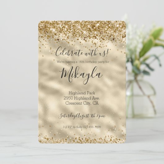 Girly Glam Goud Glitter Schitterende Confetti Kaart (Staand voorkant)