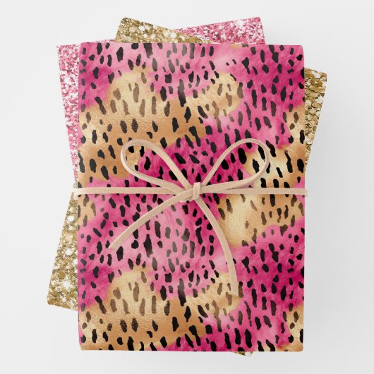 Girly Glam Goud Roze Leopard Inpakpapier Vel (In situ)