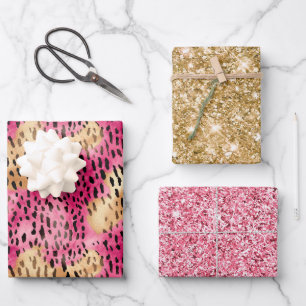 Girly Glam Goud Roze Leopard Inpakpapier Vel