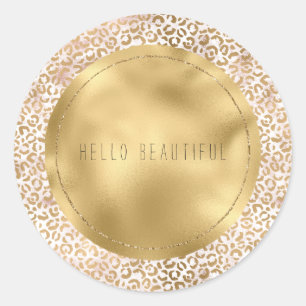 Girly Glam Goud Roze Leopard Print Gepersonaliseer Ronde Sticker