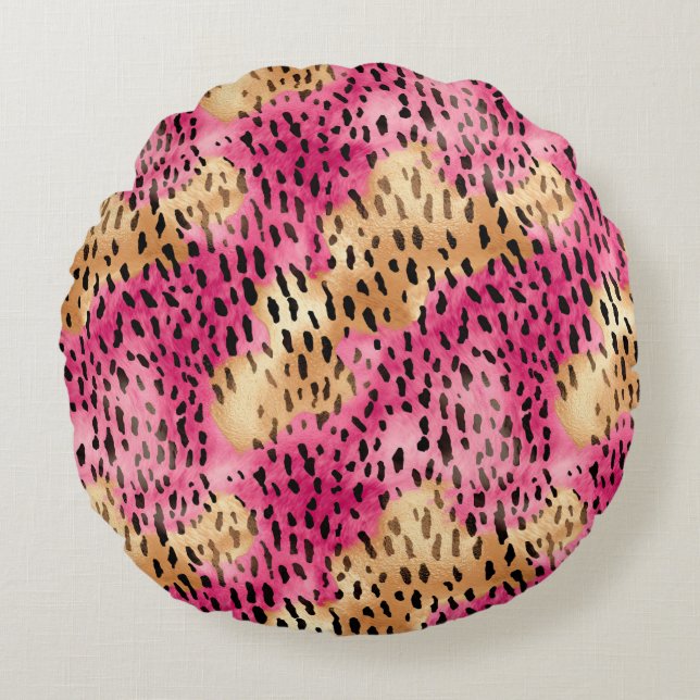 Girly Glam Goud Roze Leopard Rond Kussen (Voorkant)