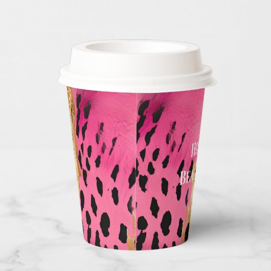 Girly Glam Goud Roze Zwart Leopard Papieren Bekers (Rechts)