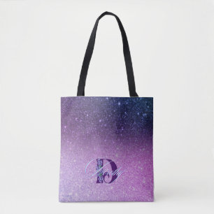 Girly Glam Heet Paarse Glitter Sparkles Monogram Tote Bag