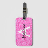 Girly Glam Hot Pink Glitter Sparkles Monogram Bagagelabel (Voorkant (verticaal))