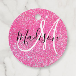 Girly Glam Hot Pink Glitter Sparkles Monogram Bedankjes Labels