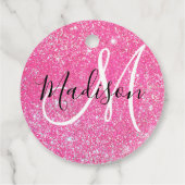 Girly Glam Hot Pink Glitter Sparkles Monogram Bedankjes Labels (Achterkant)