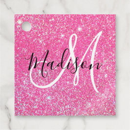Girly Glam Hot Pink Glitter Sparkles Monogram Bedankjes Labels