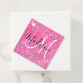 Girly Glam Hot Pink Glitter Sparkles Monogram Bedankjes Labels (In situ)