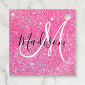 Girly Glam Hot Pink Glitter Sparkles Monogram Bedankjes Labels (Achterkant)