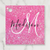 Girly Glam Hot Pink Glitter Sparkles Monogram Bedankjes Labels (Voorkant)