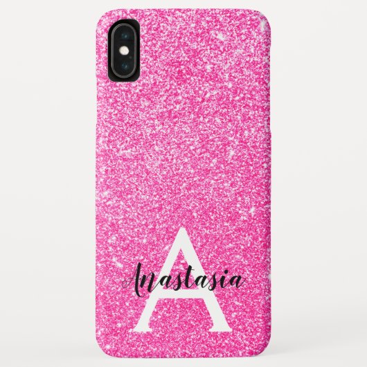 Girly Glam Hot Pink Glitter Sparkles Monogram Case-Mate iPhone Case (Achterkant)