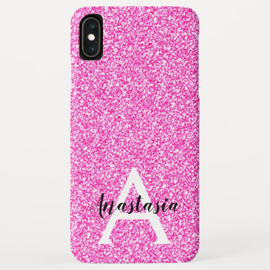 Girly Glam Hot Pink Glitter Sparkles Monogram Case-Mate iPhone Case (Achterkant)