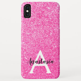 Girly Glam Hot Pink Glitter Sparkles Monogram Case-Mate iPhone Case
