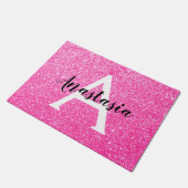 Girly Glam Hot Pink Glitter Sparkles Monogram Deurmat (Schuin)