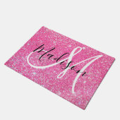 Girly Glam Hot Pink Glitter Sparkles Monogram Deurmat (Schuin)