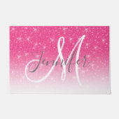 Girly Glam Hot Pink Glitter Sparkles Monogram Deurmat (Voorkant)