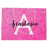 Girly Glam Hot Pink Glitter Sparkles Monogram Groot Cadeauzakje (Achterkant)