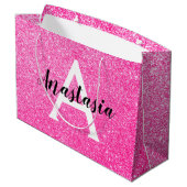 Girly Glam Hot Pink Glitter Sparkles Monogram Groot Cadeauzakje (Achterkant Gekanteld)