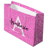 Girly Glam Hot Pink Glitter Sparkles Monogram Groot Cadeauzakje (Voorkant Gekanteld)
