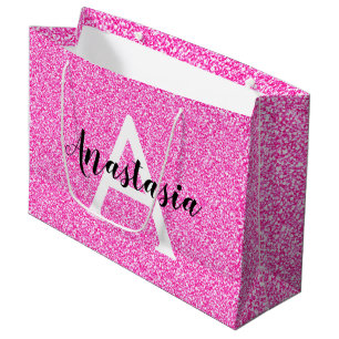 Girly Glam Hot Pink Glitter Sparkles Monogram Groot Cadeauzakje
