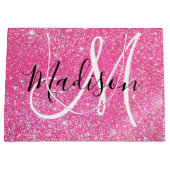 Girly Glam Hot Pink Glitter Sparkles Monogram Groot Cadeauzakje (Voorkant)