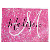 Girly Glam Hot Pink Glitter Sparkles Monogram Groot Cadeauzakje (Achterkant)