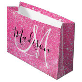 Girly Glam Hot Pink Glitter Sparkles Monogram Groot Cadeauzakje (Voorkant Gekanteld)