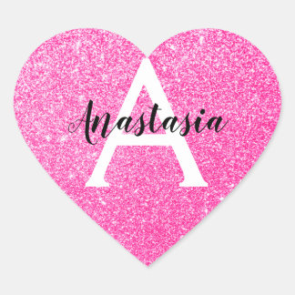 Girly Glam Hot Pink Glitter Sparkles Monogram Hart Sticker