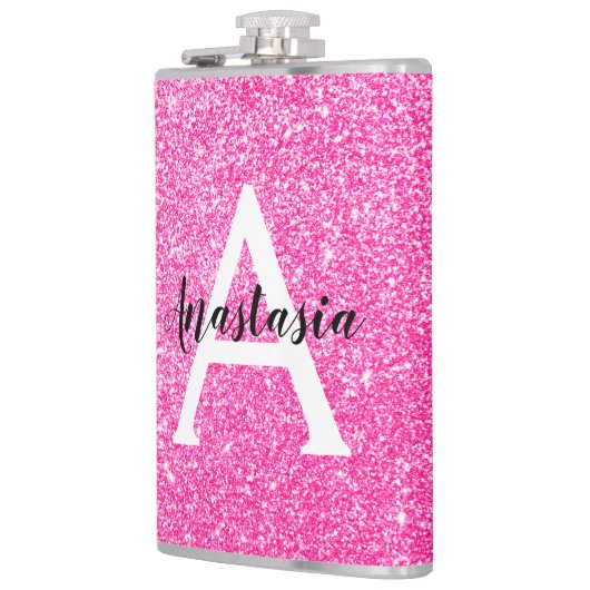 Girly Glam Hot Pink Glitter Sparkles Monogram Heupfles (Links)