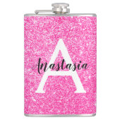 Girly Glam Hot Pink Glitter Sparkles Monogram Heupfles (Voorkant)