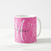 Girly Glam Hot Pink Glitter Sparkles Monogram Koffiemok (Voorkant rechts)