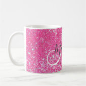 Girly Glam Hot Pink Glitter Sparkles Monogram Koffiemok (Links)