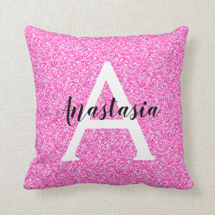 Girly Glam Hot Pink Glitter Sparkles Monogram Kussen