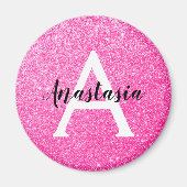 Girly Glam Hot Pink Glitter Sparkles Monogram Magneet (Voorkant)