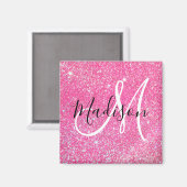 Girly Glam Hot Pink Glitter Sparkles Monogram Magneet (Voorkant / Achterkant)