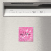 Girly Glam Hot Pink Glitter Sparkles Monogram Magneet (Insitu (Vaatwasser))