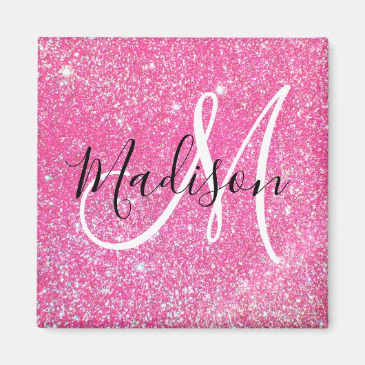 Girly Glam Hot Pink Glitter Sparkles Monogram Magneet (Voorkant)