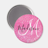 Girly Glam Hot Pink Glitter Sparkles Monogram Magneet (Voorkant / Achterkant)